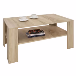 Table basse LORIENT table de salon rectangulaire avec 1 étagère espace de rangement ouvert en mélaminé décor chêne sonoma