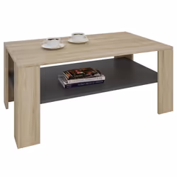 Table basse LORIENT table de salon rectangulaire avec 1 étagère espace de rangement ouvert en mélaminé décor chêne sonoma et ...