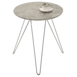 Table dappoint BENNO table à café table basse ronde bout de canapé design retro vintage pieds épingle en métal chromé décor béton