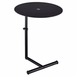 Table dappoint LEONIE bout de canapé rond avec hauteur réglable structure en métal laqué et plateau en verre trempé noir