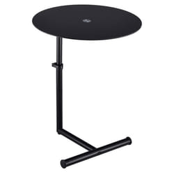 Table dappoint LEONIE bout de canapé rond avec hauteur réglable structure en métal laqué et plateau en verre trempé noir