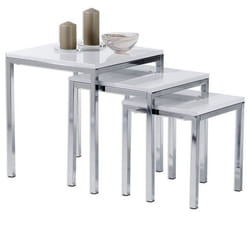 Lot de 3 tables dappoint LUNA tables basses de salon gigognes bouts de canapé plateau carré blanc brillant et cadre en métal