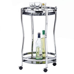 Chariot de service VEGA table dappoint ronde sur roulettes chariot à thé et boisson en métal chromé 2 étagères en verre trempé