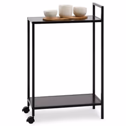 Desserte à roulettes RIVO chariot de service pour cuisine structure en métal et plateau en bois couleur noir et noyer