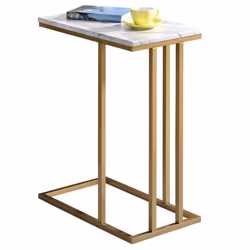 Bout de canapé CARLOTA en métal doré et plateau rectangulaire en MDF décor marbre blanc table dappoint table à café table bas ...