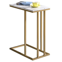 Bout de canapé CARLOTA en métal doré et plateau rectangulaire en MDF décor marbre blanc table dappoint table à café table basse
