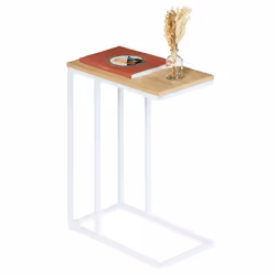 Bout de canapé DEBORA table dappoint table à café table basse de salon cadre en métal blanc plateau en MDF décor chêne sonoma