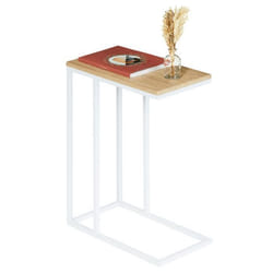 Bout de canapé DEBORA table dappoint table à café table basse de salon cadre en métal blanc plateau en MDF décor chêne sonoma
