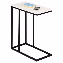 Bout de canapé DEBORA table dappoint table à café table basse de salon cadre en métal noir plateau rectangulaire en MDF blanc ...