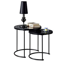 Lot de 2 tables dappoint LEYRE tables basses gigognes tables à café design industriel plateau rond en verre et cadre métal