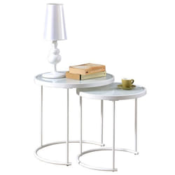 Lot de 2 tables dappoint LEYRE tables basses gigognes tables à café design industriel plateau rond en verre et cadre métal