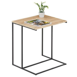 Bout de canapé VITORIO table dappoint table à café de salon design rétro vintage cadre en métal noir et plateau MDF chêne sonoma