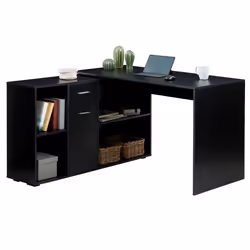 Bureau dangle CARMEN avec meuble de rangement intégré 4 étagères 1 porte et 1 tiroir décor noir mat