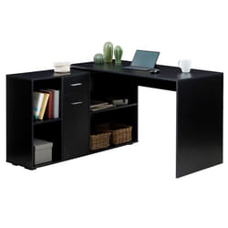 Bureau dangle CARMEN avec meuble de rangement intégré 4 étagères 1 porte et 1 tiroir décor noir mat