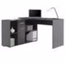 Bureau dangle CARMEN table avec meuble de rangement intégré 4 étagères 1 porte et 1 tiroir décor béton foncé