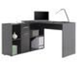 Bureau dangle CARMEN table avec meuble de rangement intégré 4 étagères 1 porte et 1 tiroir décor béton foncé