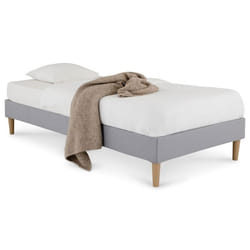 Sommier tapissier PAIMPOL 90 x 190 cm structure en bois et revêtement en tissu gris cadre de lit avec pieds