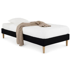 Sommier tapissier PAIMPOL 90 x 190 cm structure en bois et revêtement en tissu noir cadre de lit avec pieds