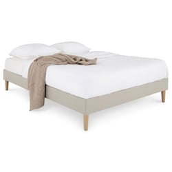 Sommier tapissier VANNES 120 x 190 cm structure en bois et revêtement en tissu beige cadre de lit avec pieds et sommier