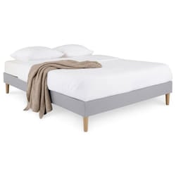 Sommier tapissier QUIMPER 140 x 190 cm structure en bois et revêtement en tissu gris cadre de lit avec pieds
