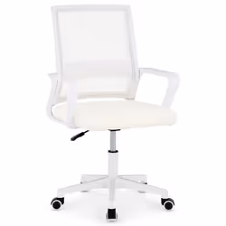 Chaise de bureau PERTH Pivotante et réglable en hauteur Tissu mesh Avec accoudoirs Blanc