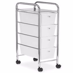 Caisson de rangement sur roulettes GINA colonne 4 tiroirs et 1 étagère pour salle de bain ou bureau en plastique et métal