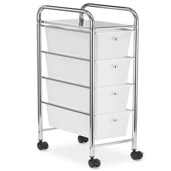 Caisson de rangement sur roulettes GINA colonne 4 tiroirs et 1 étagère pour salle de bain ou bureau en plastique et métal