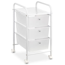 Caisson sur roulettes GINA chariot avec 3 tiroirs en plastique blanc transparent et 1 étagère rangement salle de bain métal blanc