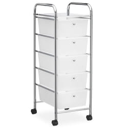 Caisson sur roulettes GINA chariot avec 5 tiroirs en plastique blanc transparent et 1 étagère rangement salle de bain