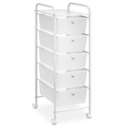 Caisson sur roulettes GINA chariot avec 5 tiroirs blanc transparent et 1 étagère rangement salle de bain métal blanc