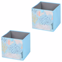 Lot de 2 boites de rangement en tissu bleu FLOWER MORNING cube de rangement pour enfant ou adulte dim 32 x 32 x 32 cm décor