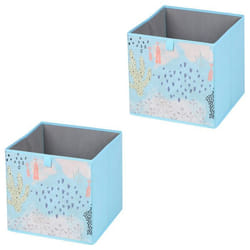 Lot de 2 boites de rangement en tissu bleu FLOWER MORNING cube de rangement pour enfant ou adulte dim 32 x 32 x 32 cm décor