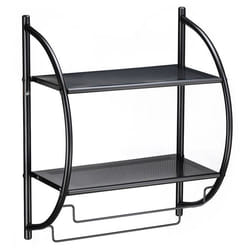 Etagère de salle de bain murale JANINE avec 2 tablettes et 2 tringles portes-serviettes en métal noir