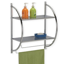 Etagère de salle de bain murale JANINE meuble de rangement à fixer avec 2 tablettes et 2 barreaux porte-serviettes