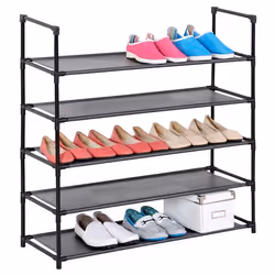 Etagères à chaussures WILLY rangement avec 5 tablettes en tissu et une structure en métal laqué noir