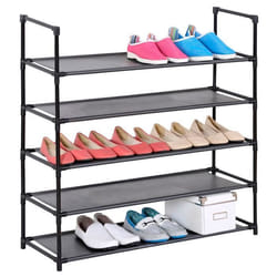 Etagères à chaussures WILLY rangement avec 5 tablettes en tissu et une structure en métal laqué noir
