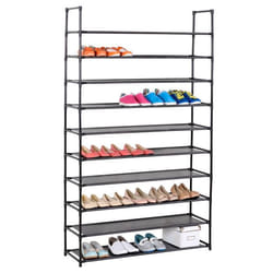 Etagères à chaussures ILONA rangement avec 10 tablettes en tissu et une structure en métal laqué noir
