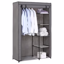 Garde-robe en tissu TANJA armoire en tissu avec 5 tablettes et 1 tringle rangement pour vêtements coloris gris anthracite