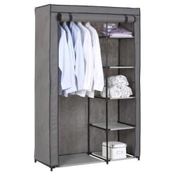 Garde-robe en tissu TANJA armoire en tissu avec 5 tablettes et 1 tringle rangement pour vêtements coloris gris anthracite