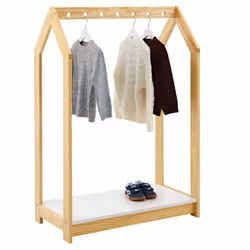 Portant enfant SALLY garde-robe enfant en pin massif montessori avec 1 étagère penderie en bois couleur naturelle et blanc