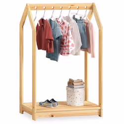 Portant Enfant SALLY en Pin Massif Dressing Enfant avec Tringle à Vêtements Penderie Enfant Montessori Coloris naturel