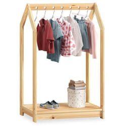Portant Enfant SALLY en Pin Massif Dressing Enfant avec Tringle à Vêtements Penderie Enfant Montessori Coloris naturel