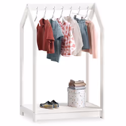 Portant Enfant SALLY en Pin Massif Dressing Enfant avec Tringle à Vêtements Penderie Enfant Montessori Blanc
