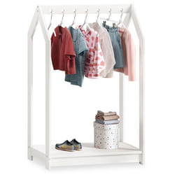 Portant Enfant SALLY en Pin Massif Dressing Enfant avec Tringle à Vêtements Penderie Enfant Montessori Blanc