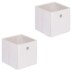 Lot de 2 boites en tissu blanc ELA boîte de rangement ouverte avec poignée dim 27 x 27 x 27 cm pour linge jouets vêtements