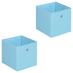 Lot de 2 boites en tissu bleu clair ELA boîte de rangement ouverte avec poignée dim 27 x 27 x 27 cm pour linge jouets vêtements