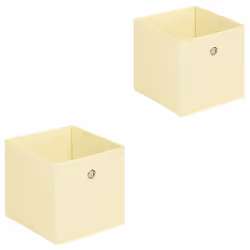 Lot de 2 boites en tissu beige ELA boîte de rangement ouverte avec poignée dim 27 x 27x x27 cm pour linge jouets vêtements