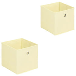 Lot de 2 boites en tissu beige ELA boîte de rangement ouverte avec poignée dim 27 x 27x x27 cm pour linge jouets vêtements
