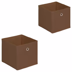 Lot de 2 boites en tissu brun ELA boîte de rangement ouverte avec poignée dim 27 x 27 x 27 cm pour linge jouets vêtements