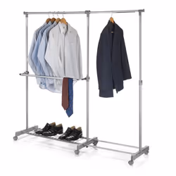 Portant à vêtements LONDON penderie sur roulettes rangement vestiaire mobile hauteur et longueur réglables avec 1 tablette ch ...